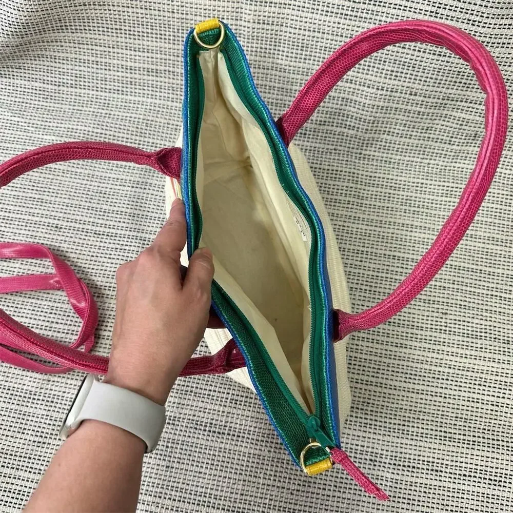 Vintage Rainbow 80s 90s Shoulder Bag Woven Straw Maximalist Colorful‎ Retro